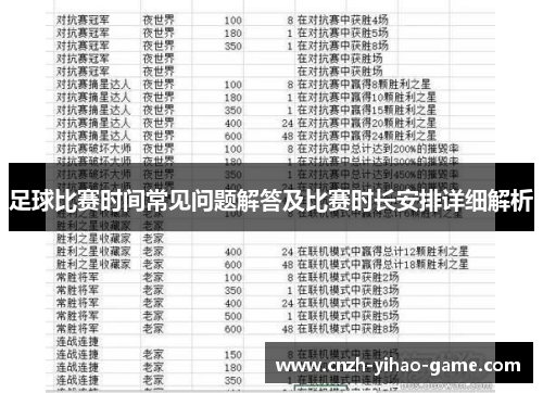 足球比赛时间常见问题解答及比赛时长安排详细解析